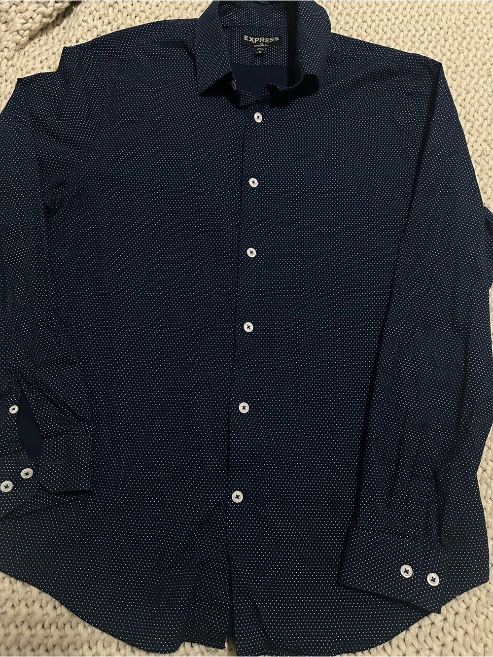 Express Men’s Navy Dot  Dress Shirt